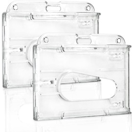 2 Pcs ID Card Badge Holder,Hard Plastic Badge Holder,Slider Card Badge Holder,Clear Badge Holders Hard Plastic Card Holder ID Credit Card Protector with Thumb Slot