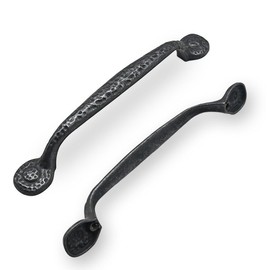 CABDM 2 Pack Rustic Black Hammered Cabinet Pulls - Vintage Kitchen Cabinet Hardware, 5 Inch (128mm) Hole Center