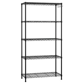 WORKPRO Storage Shelves, 5 Tier Metal Shelving Unit, Garage Wire Rack, Standing Adjustable Shelves with Hooks for Pantry Closet Kitchen Basement, 30" W x 14" D x 60" H, Capacity 750 LBS(Total)