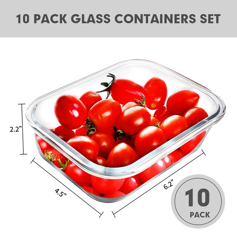 VERONES 10 Pack 22 OZ Glass Meal Prep Containers, Airtight