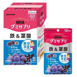 [EC limited] UHA Gummy Supplement Iron & Folic Acid 60-day supply (10-day supply x 6 boxes), 4 units, 6 packs / [EC 한정]UHA 구미사프리 철&엽산 60일분(10일분×6상자), 4개, 6팩
