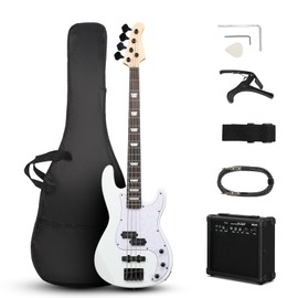 Ktaxon Ktaxon 4 String Electric Bass Guitar, PB-Style Full Size Standard Right Handed Beginner Kit with 20W AMP, Gig Bag, Strap, Upgrade Cable, Guitar Capo for Youths & Adults (White)