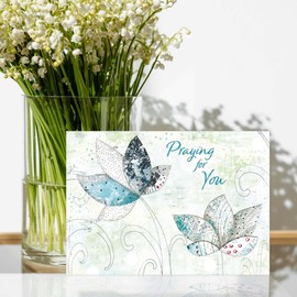 Shared Blessings Lotus Flower 1 Count Praying for You Greeting Card, KJV Scripture Inside, Religious Get Well Encouragement, Envelope Included