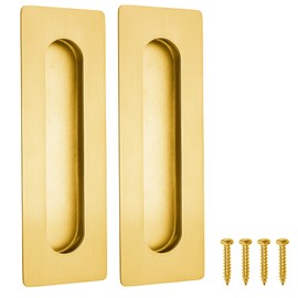 Malimali 7 Inch Large Recessed Finger Flush Pulls for Barn Door Pocket Door, Heavy Duty Sliding Closet Door Handle, Brushed Gold Stainless Steel Rectangular Door Pulls Hardware(2 Pack)