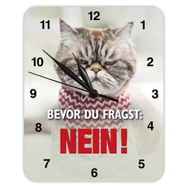 Blechwaren Fabrik Braunschweig GmbH KU28 Wall Clock with German Text "Bevor Du Fragst: Nein!" Cat Design