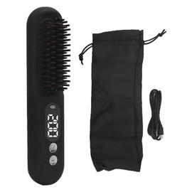 Heated Hair Straightening Brush Negative Ions 30s Fast Heating Rechargeable Hair Straightener Comb Black