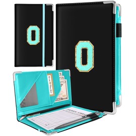 Slohif Server Book for Waitress Alphabet Serving Books with Zipper Pocket Accessories Leather Server Check Book Restaurant Waiter Wallet Server Booklet Ticket Book Holder Blue O