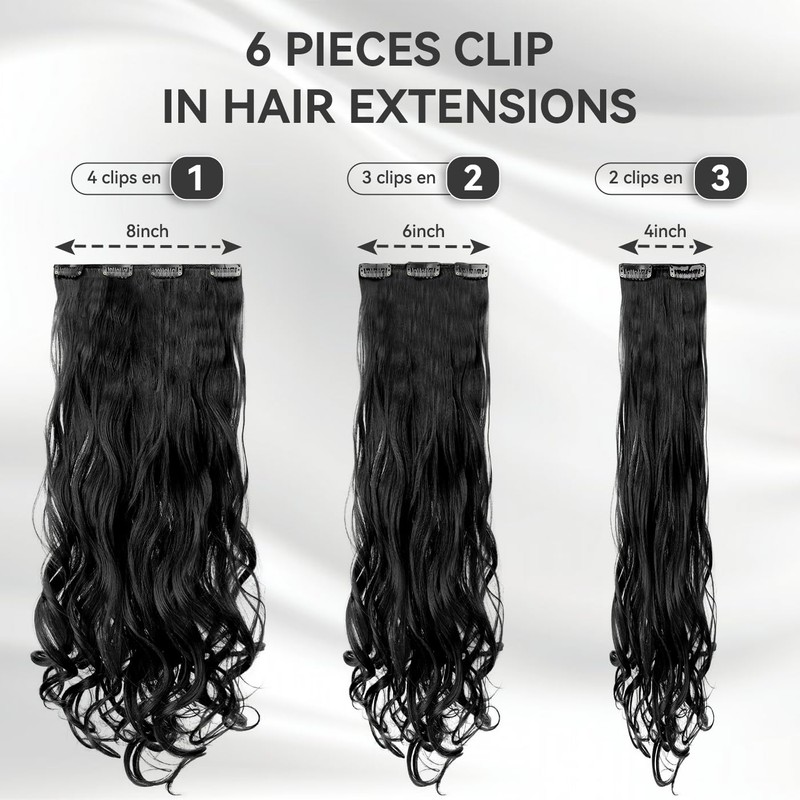 Extensiones de Cabello Natural Ondulado, 6 piezas, Extensiones de Cabello