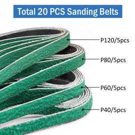 1/2 x 18 Inch Sanding Belts for Belt Sander, 5 Each of 40/60/80/120 Assorted Grits Belt Sander Belts for Woodworking, Metal Polishing, 20 Pack 1/2" x 18" Zirconia Sanding Belts