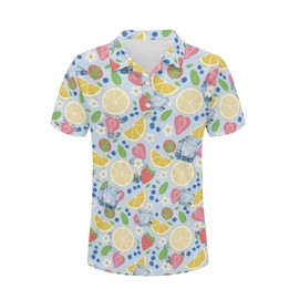 Strawberry Lemon Blueberry Print Golf Shirts for Men Summer Beach Holiday Funny Graphic Short Sleeve Hawaiian Polo Shirts