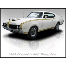 1969 Hurst Oldsmobile 442 Metal Sign: Fully Restored in Brilliant White & Gold