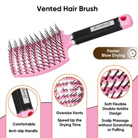 Kertiberif Curved Vented Hair Brush 2 Pack, Detangling Brush for Wet and Dry Hair, Paddle Hairbrush for Women Men Kids Curly Thick Fine Long Short Hair