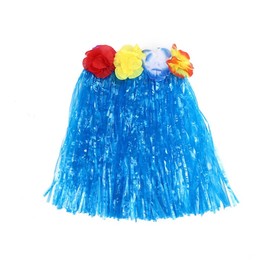 Zhzrche Kids Grass Skirts with Hawaiian Leis Grass Skirt Hula Grass Skirt Tropical Hawaiian Beach Party (Blue)