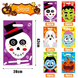 DERAYEE Halloween Drawstring Bag, Wrapping Bags, 24 Pieces, 16.5 x 11.0 inches (42 x 28 cm), Handbag, Cute, Ghost, Skeleton, Pumpkins, Halloween Pattern, Gift Bag, Wrapping, Present