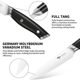 MAD SHARK 5-inch Compact Chef Knife - Small Kitchen Knife Ergonomic Handle, Ultra Sharp Utility Knife for Fruits,Vegetables and More - Forged Synergy by German Military Grade Composite Steel, Black