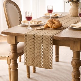 Boho Deko Tischläufer Braun Makramee Retro Table Runner Tischläufer Bauernhaus Tischdecke Rechteckige Mesh Tischdecke für Feiertagsparty, Hochzeit, Geburtstag, Küchentisch Dekorative 30 x 120 cm