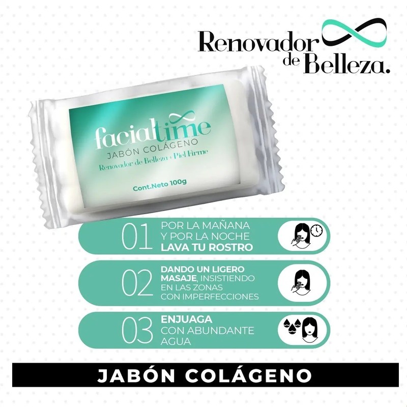 6 Piezas Jabón De Colágeno Hidrolizado Facial Time Rutina