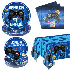 PIXHOTUL 9th Video Game Birthday Decorations for Boys, 61 Pcs Level 9 Birthday Party Decorations, Including Video Game Plates Napkins Tablecloth for Gamer Birthday Party, Serves 20