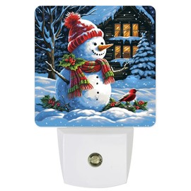Merry Christmas Snowman Night Lights Cute Red Cap Snowman with Bird Farmhouse Plug-in LED Night Lamp with Auto Dusk-to-Dawn Sensor White Light Ultra Low Power for Bedroom/Bathroom/Hallway/Kid's Room