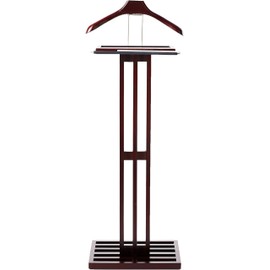 Proman Products VL16220 Freestanding Wardrobe Wooden Valet Stand Rack with Tie Hook, Hanger, Tray, Dark Mahogany