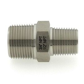 3/4" NPT Male x 1/2" NPT Male, Stainless Steel 316-L Reducer Hex Nipple Connector, Reducing Pipe Fitting Adapter