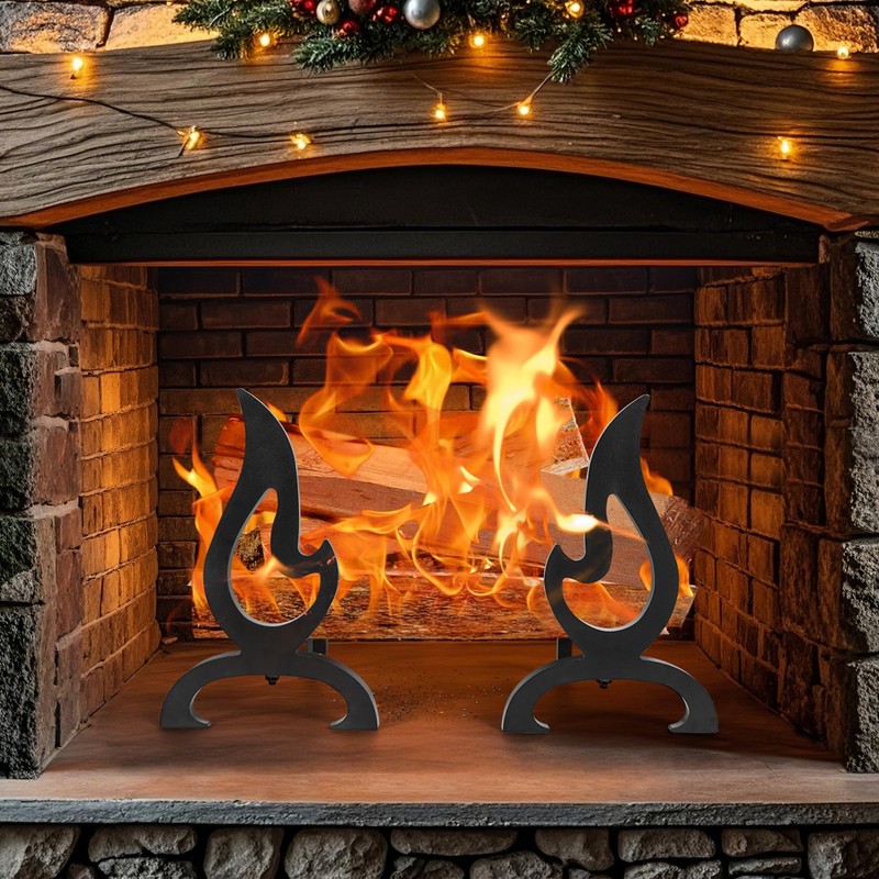 Zettfuly Cast Iron Fireplace Andirons, Decorative Andirons for Wood Burning