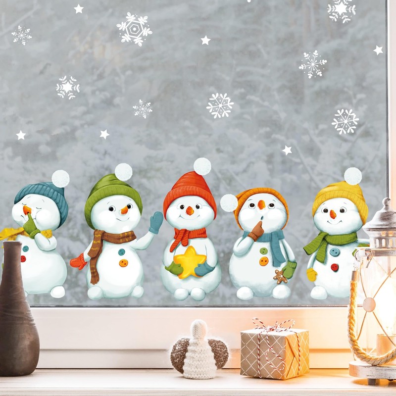 Reusable Window Clings Winter 5 Snowmen and Snowflakes Window Stickers