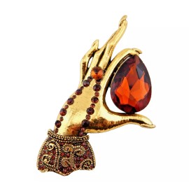 FIGURAL HAND BROOCH or PENDANT  gold/amber-ton