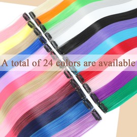 GZVIS 12 Pcs Orange hair extensions 22 Inch Straight colored hair colorful clip in extensions Highlight Party for Kids Girls and Women Gift(Orange,04)