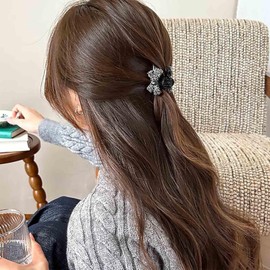 Aneneiceera Vintage Kleine Acrylbogen Haarspange Barrette Schwarzer Bogenknoten Haarspange Klemme Schimmernde Cz Fliege Haarspange Clips Dekoratives Haarzubehör Für Frauen