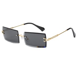 LASPOR Retro Rimless Rectangle Sunglasses for Women Men Tinted Lens Gold Metal Frameless Vintage Square Glasses (Black/Black)