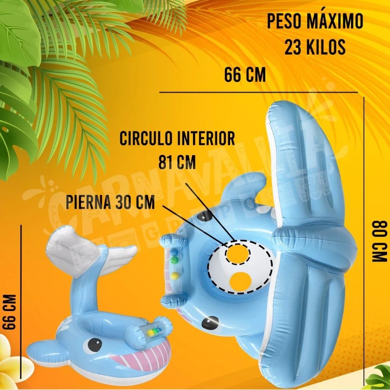 Grupo Carnavallia Inflable Ballena Azul Salvavidas Flotador Asiento Bebé Alber