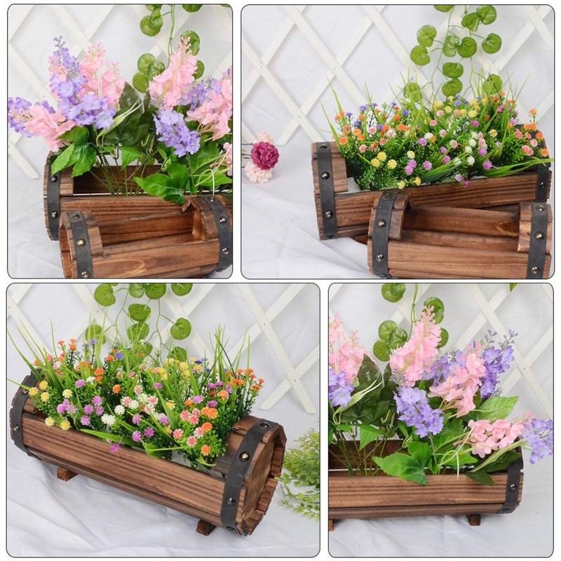 Rustic Half Barrel Planters 2Pcs Wooden Flower Pot for Yard