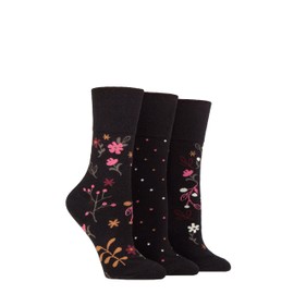 SockShop Gentle Grip Ladies Floral Spotted Patterned and Striped Honeycomb Top Cotton Socks in a Multipack of 3 Assorted Colours Size 4-8 Floral Night