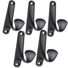 5pcs Heavy-Duty Decorative Wall-Mounted Metal Matte Black Coat Hook Antique Double-Pronged Robe Hook, Hat Hook, Towel Hook, Backpack Hook, Vintage Bath Towel Hooks