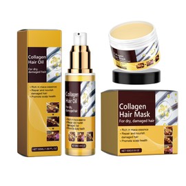 Hppsctink 2pcs Kollagen-Haarpflege, 50ml Haarpflege-Öl und 100g Haarmaske, Kollagen-Reparatur, Verbessert Frizz und Trockenheit,Geschmeidigkeit und Glanz,shampoo