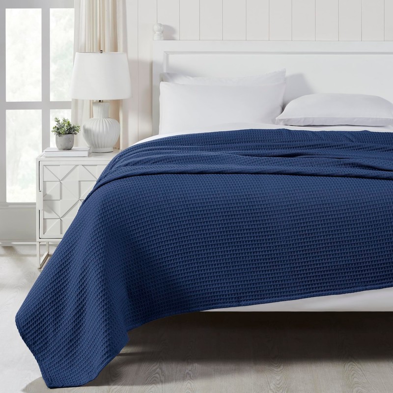 Modern Threads 100% Cotton Waffle Thermal Blanket, Navy, King/California King