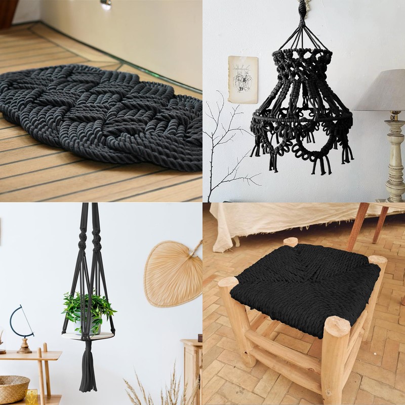 Black Cotton Rope (1/2 in x 100 ft) Soft Cotton