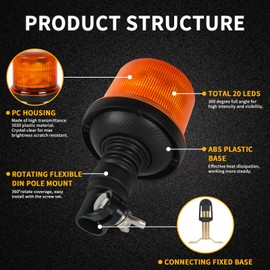 AOHEWEI LED Warning Beacon Light Amber, 8 Patterns 12/24V 20Pcs Led Strobe Lamp for Agricultural Machines Commercial Vehicle School Bus Tractor Excavators Truck