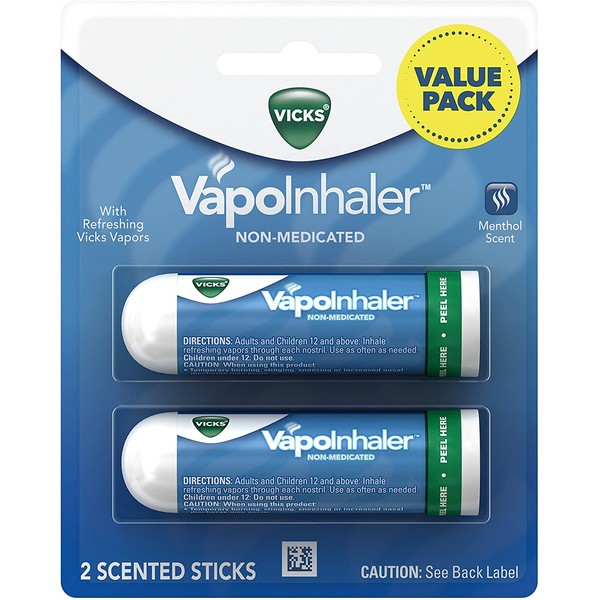 Vicks Vapoinhaler Portable Nasal Inhaler, 2 Count - Non-Medicated Vapors to Breathe Easy