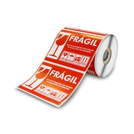 500 Etiquetas Fragil de Cuidado Autoadherible (102x76 mm), Diferentes leyendas en la etiqueta, Rollo C/ 500 Etiquetas