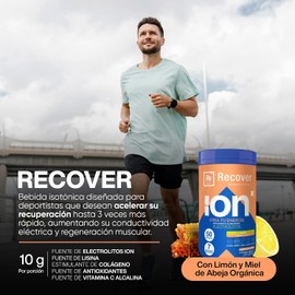 ION X Electrolitos En Polvo + Aminoácidos 50 Porciones Post Workout Con 7 Electrolitos Esenciales + L-lisina + Espirulina Endulzado Con Miel De Abeja Sin Cafeína Sabor Limón Hidratación y Recuperación Muscular Recover 500g