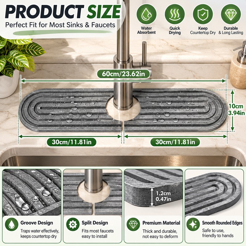 Water Absorbent Faucet Mat for Kitchen & Bathroom Sinks –