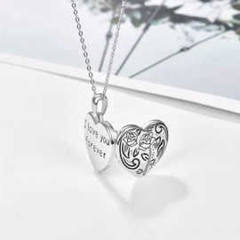 TANGPOET Rose Locket Necklace with Picture Flowers Photo Lockets Pendant 925 Sterling Silver I Love You Forever Memory Photo Pendant Gifts, Sterling Silver