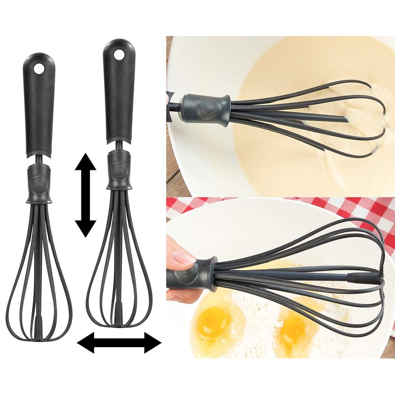 Rosenstein & Söhne Quirlbesen: 2er-Set flexible Schneebesen, verstellbare Breite (Plastik
