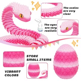 3D Printed Snake in Mini Egg, 11.8''Articulated Snake Fidget Toys, 3Pcs Easter Eggs Figures Home Decoration for Autism Adhd (B-3PCS)