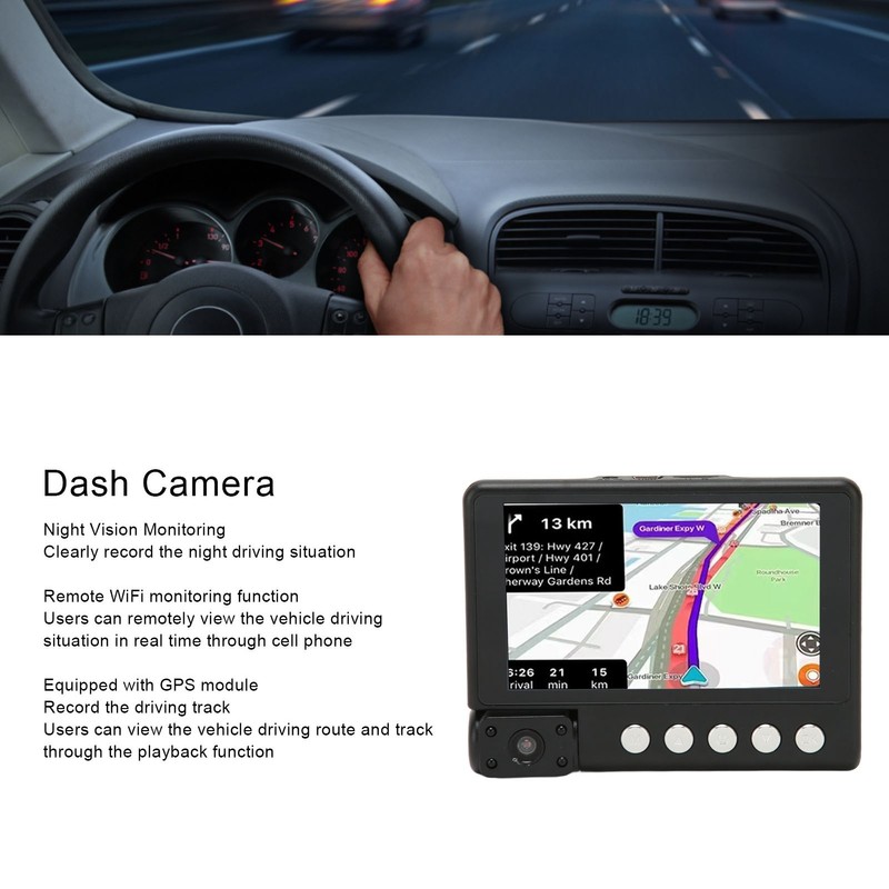 Dash Camera Front Inside Rear Remote WiFi Monitoring GPS Track