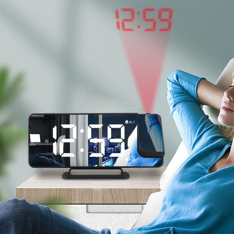 Projection Alarm Clock LED Digital Mirror Alarm Clock Rechargeable 6