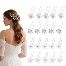 Wedding Hair Accessories for Women,20Pcs Pearl Flowers Rhinestone Hair Pins for Bride,Bridesmaids Flower Girls Wedding Guest Hair Clips (Floral Rhinestone)