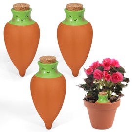 VICAMB 3PCS Self Watering Terracotta Globes,Ollas Watering Pot with Lid,Clay Plant Watering Devices,Planter Insert Terracotta Watering Spikes for Outdoor Indoor Plants with 1 Week Easy to Refill